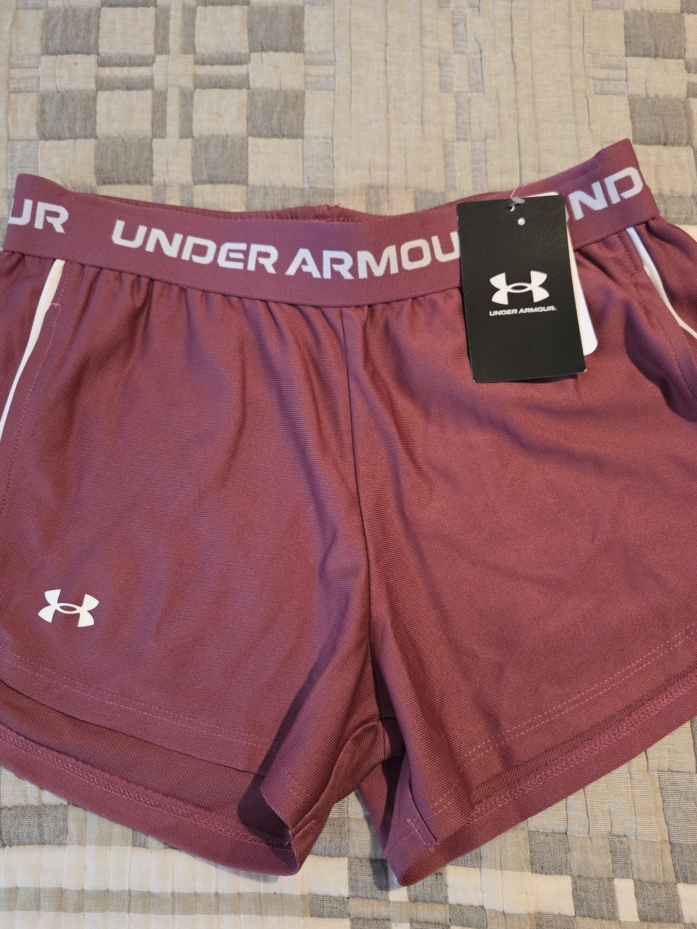 Under Armour Women's Maroon Performance Shorts with White Accents